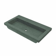 Forest green rectangular trough sink with single drain hole and no faucet holes.