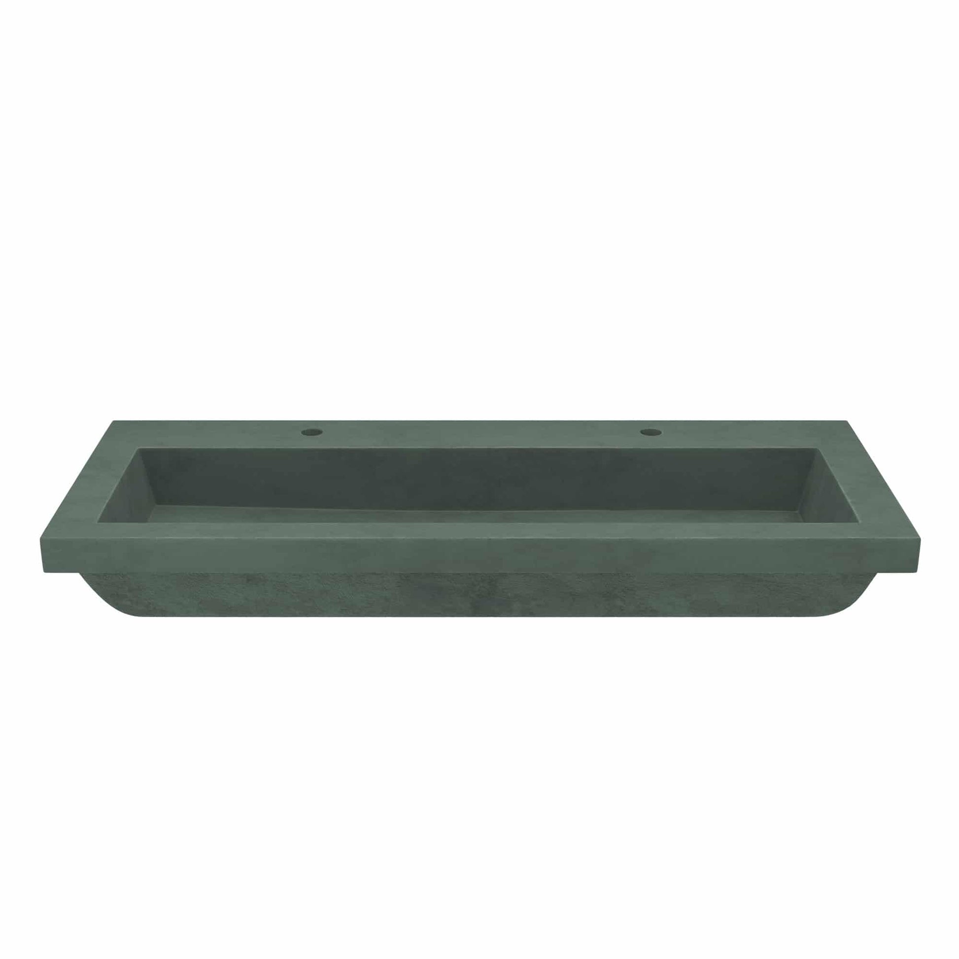 Forest green concrete trough sink with rectangular basin and curved edges, shown from above at an angle.