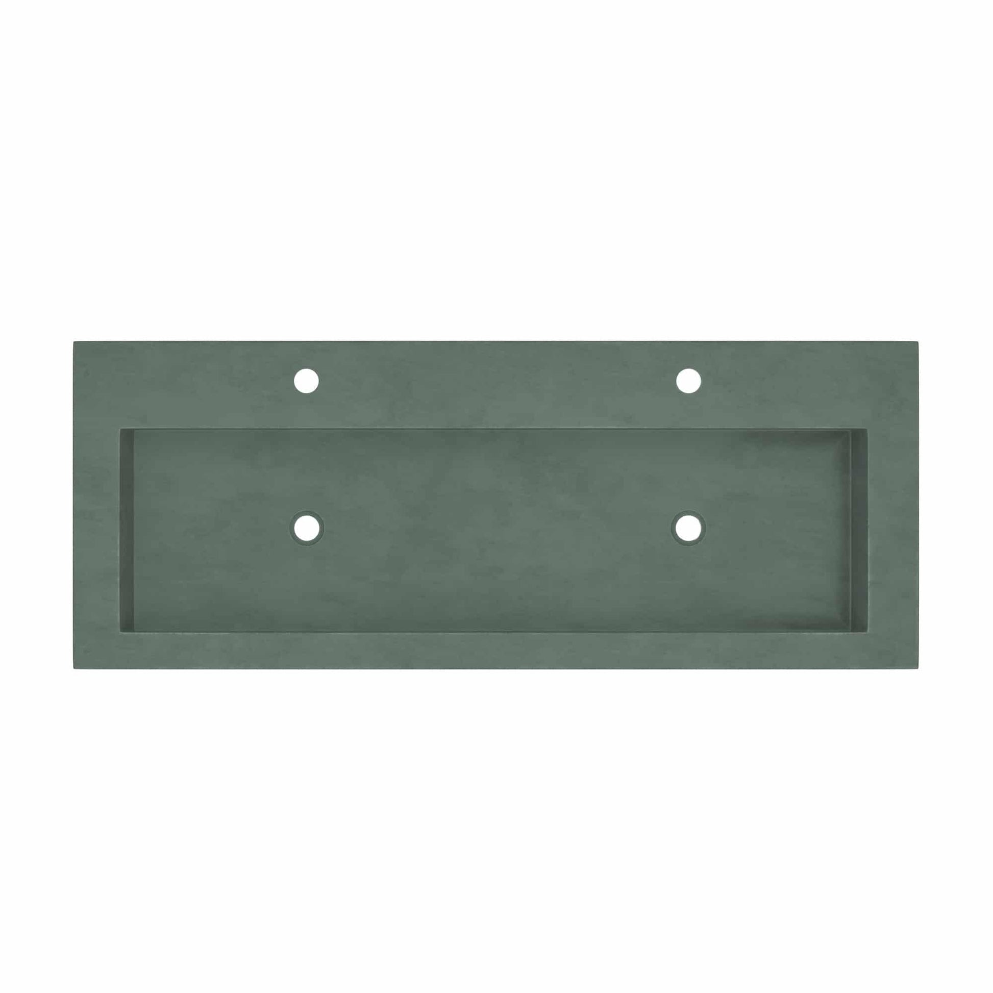 Forest green rectangular trough sink with recessed basin and four mounting holes.