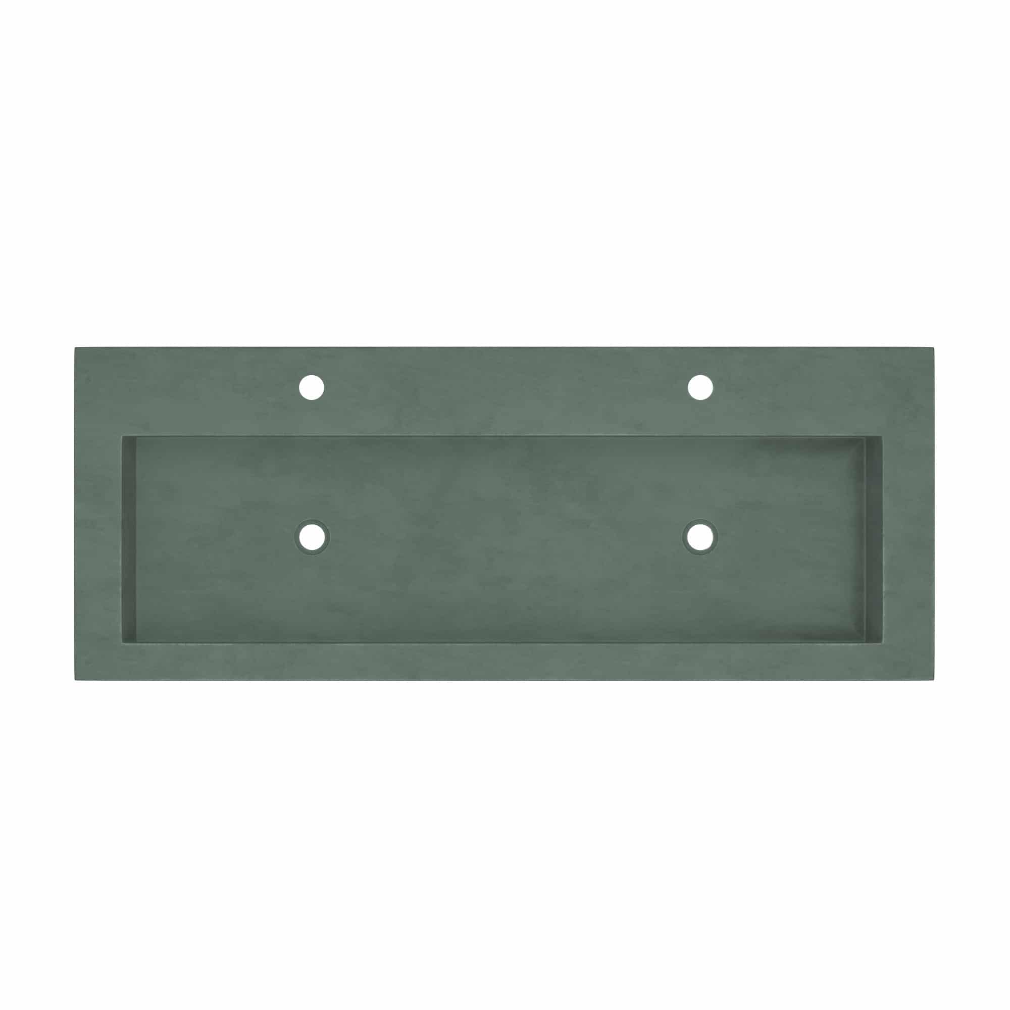 Forest green rectangular trough sink with recessed basin and four mounting holes.