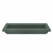 Forest green rectangular trough sink with no faucet holes.