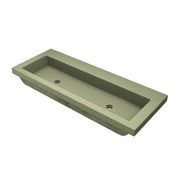 Sage-colored rectangular trough sink with two drain holes and no faucet holes.