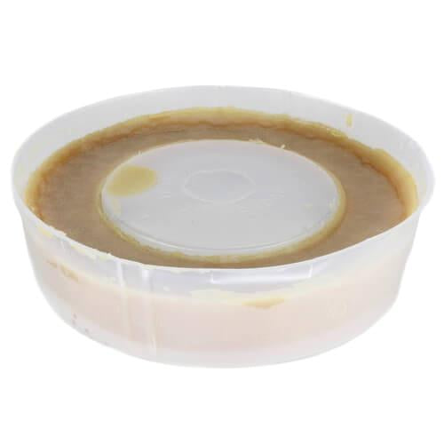 Jumbo-sized wax ring with white plastic flange and tan wax seal for toilet installation.