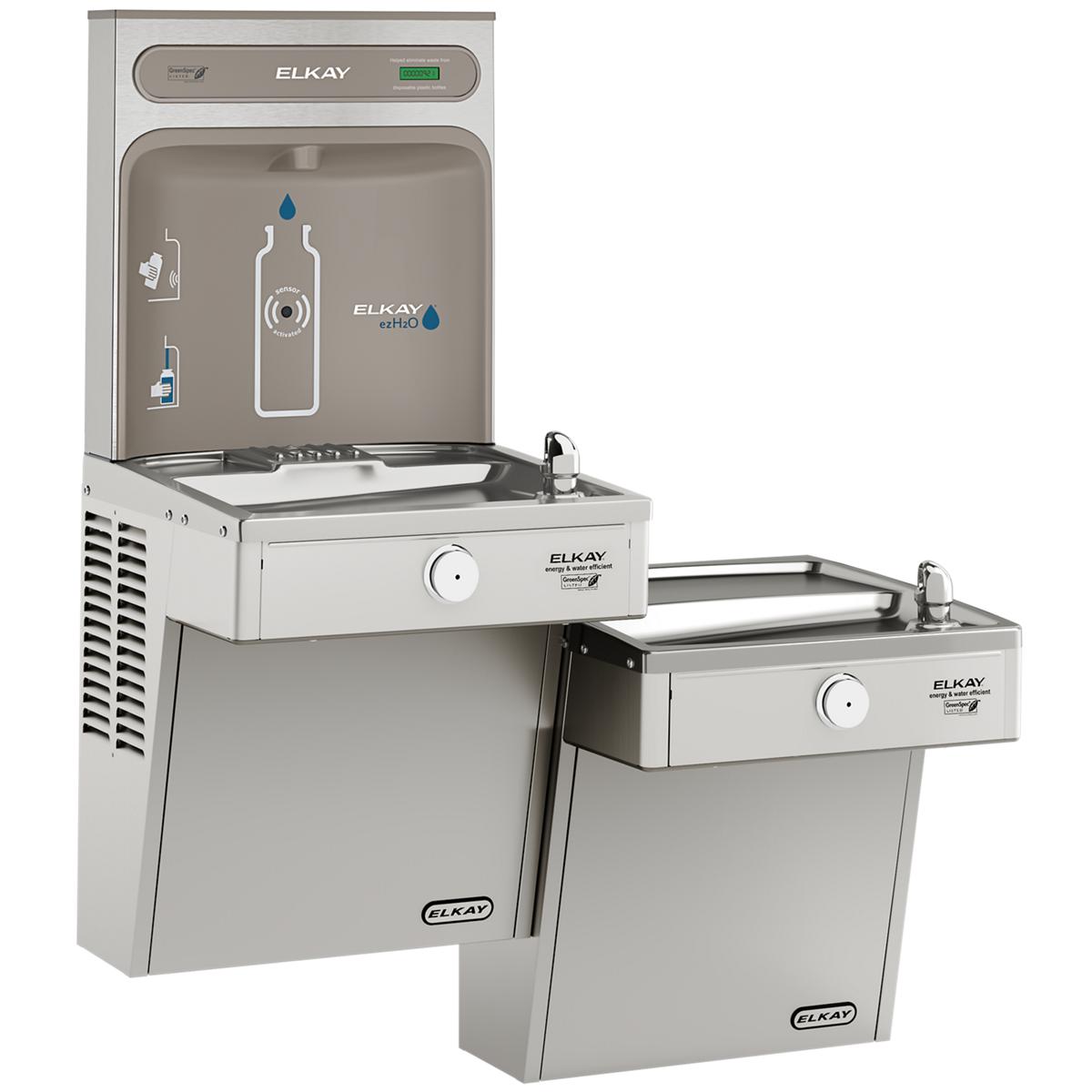 Elkay ezH2O Bottle Filling Station & Bi-Level High Efficiency Vandal-Resistant Cooler Non-Filtered Refrigerated Stainless