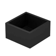 Charcoal-colored square sink basin with deep interior and flat rim edges.