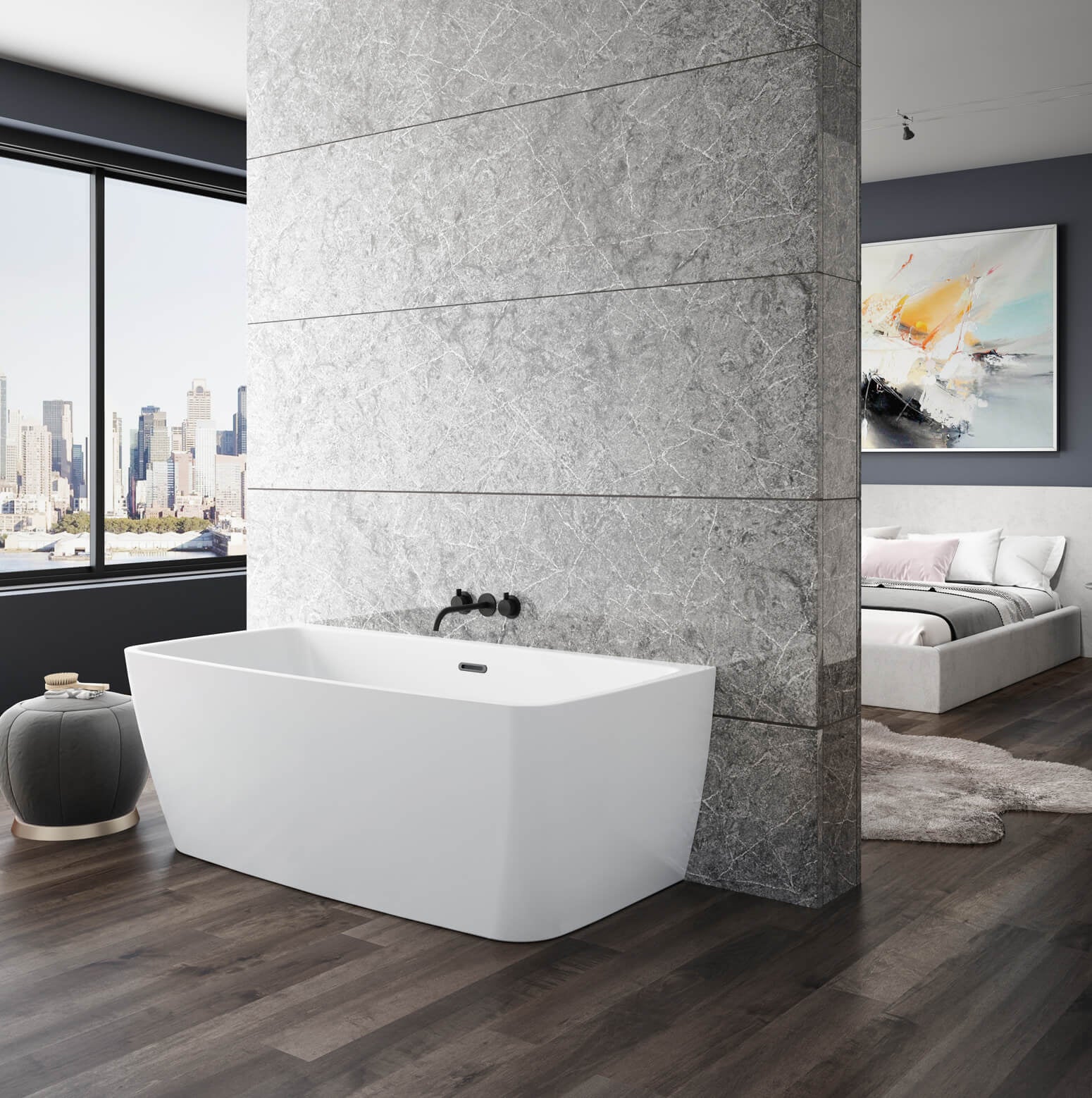 Bain Ultra Vibe 5828 Curved - 1 Side Back To Wall 1-Person 44 Gallon 40 Jet Thermomassuer Bathtub with 1-1/2" Standard Deck Heated Backrest Right Waste and Front Overflow in Black/White - BVFCHW0RT-66
