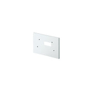 White rectangular wall plate with rectangular cutout and four mounting holes.