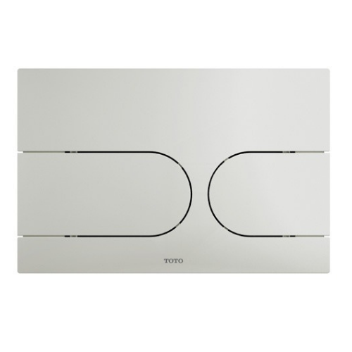 White rectangular push button plate with two rounded button openings and TOTO branding.