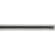 Black coiled metal cable with connector fitting at one end.