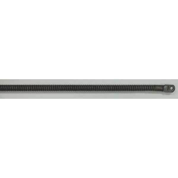 Black coiled metal cable with connector fitting at one end.