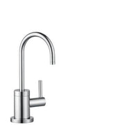 Chrome beverage faucet with curved gooseneck spout and single side lever handle.