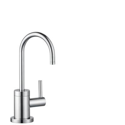 Chrome beverage faucet with curved gooseneck spout and single side lever handle.