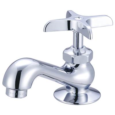 Polished chrome single handle basin faucet with curved spout and lever control.
