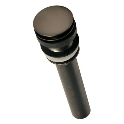 Oil rubbed bronze dome drain with push to seal mechanism and 1.5" pipe connection.