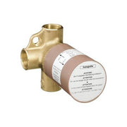 Brass trio shut-off and diverter valve with cylindrical cartridge housing and threaded ports.