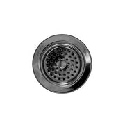 Circular stainless steel strainer with perforated basket and raised center post, top-down view.