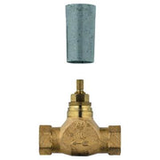 Brass volume control rough-in valve with metal cylinder sleeve and threaded stem connector.