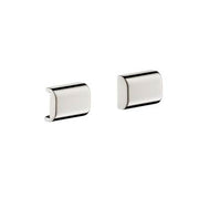Two brushed nickel cylindrical back covers with black trim strips on white background.