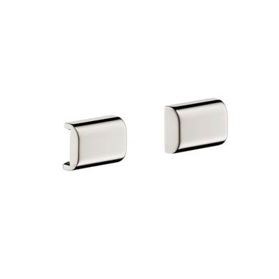 Two brushed nickel cylindrical back covers with black trim strips on white background.