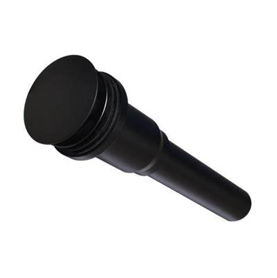 Matte black dome drain with 1.5" fitting and threaded collar connection.