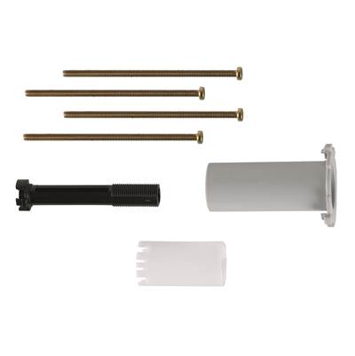 Grohe Rapido extension set components including four brown metal rods, black connector, gray cylindrical sleeve, and clear pl