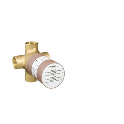 Brass 3-way diverter valve with round control cartridge and threaded ports for plumbing installation.