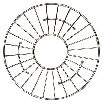 Stainless steel round bottom grid with radial wire pattern and central ring, 11 inches diameter.