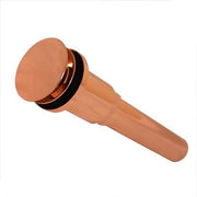 Polished copper dome drain with 1.5" opening and tapered pipe fitting, shown at an angle.