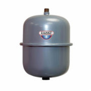 Gray cylindrical hydronic expansion tank with Zilmet logo and brass valve on top.