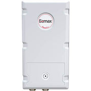 White rectangular tankless water heater with Eemax logo and FlowCo branding on front panel.