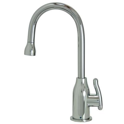 Oil rubbed bronze cold water dispenser faucet with curved gooseneck spout and single lever handle.