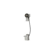 Chrome bath waste and overflow assembly with rotary control knob, flexible hose, and square outlet fitting.