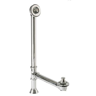 Polished chrome claw foot bath waste and overflow kit with vertical pipe, horizontal drain arm, and circular overflow opening
