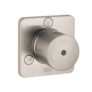 Brushed nickel cylindrical trim knob mounted on square escutcheon plate with control buttons.