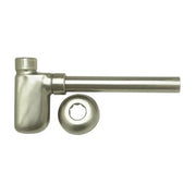 Polished nickel decorative bottle trap with cylindrical body, horizontal outlet tube, and circular wall flange.