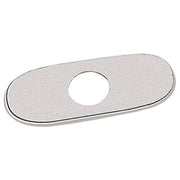 Chrome finish oval escutcheon plate with center hole cutout, approximately 6 inches wide.