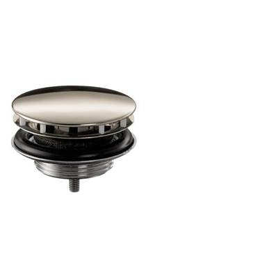Polished nickel sink drain with 1 1/4" opening, featuring a flat cap and threaded base.