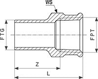 Viega bronze press adapter with 1-1/4" connections shown in cross-section technical diagram.