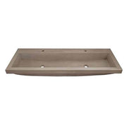 Rectangular concrete trough sink in earth tone with curved edges and four pre-drilled holes.