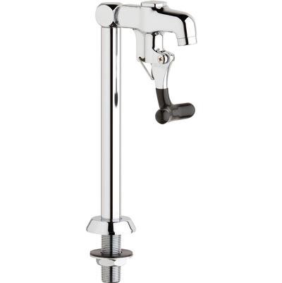 Chrome deck-mounted faucet with tall spout, lever handle, and black foot pedal control.
