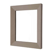 Rectangular wall mirror with thick taupe wooden frame and beveled edges.
