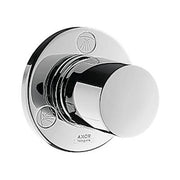 Chrome round trim kit with cylindrical handle and circular escutcheon plate for shower valve installation.