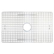 Stainless steel sink grid with square pattern and center drain hole, 29" x 17.5".