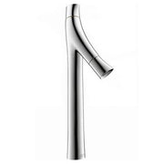 Chrome single-lever bathroom faucet with curved spout and tall cylindrical body.