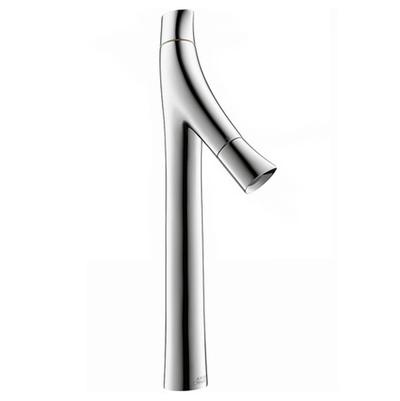 Chrome single-lever bathroom faucet with curved spout and tall cylindrical body.