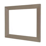 Large rectangular mirror with taupe-colored frame and reflective center.