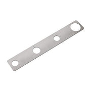Chrome mounting plate with four circular holes and raised base plate on right end.