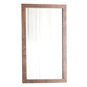 Rectangular wall mirror with hammered copper-finish frame in antique patina, 28 x 40 inches.
