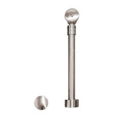 Polished nickel trip lever bath drain assembly with spherical handle and overflow cover, vertical orientation.