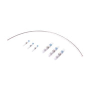Heating wire repair kit containing gray wire and clear connector sleeves with blue terminals.